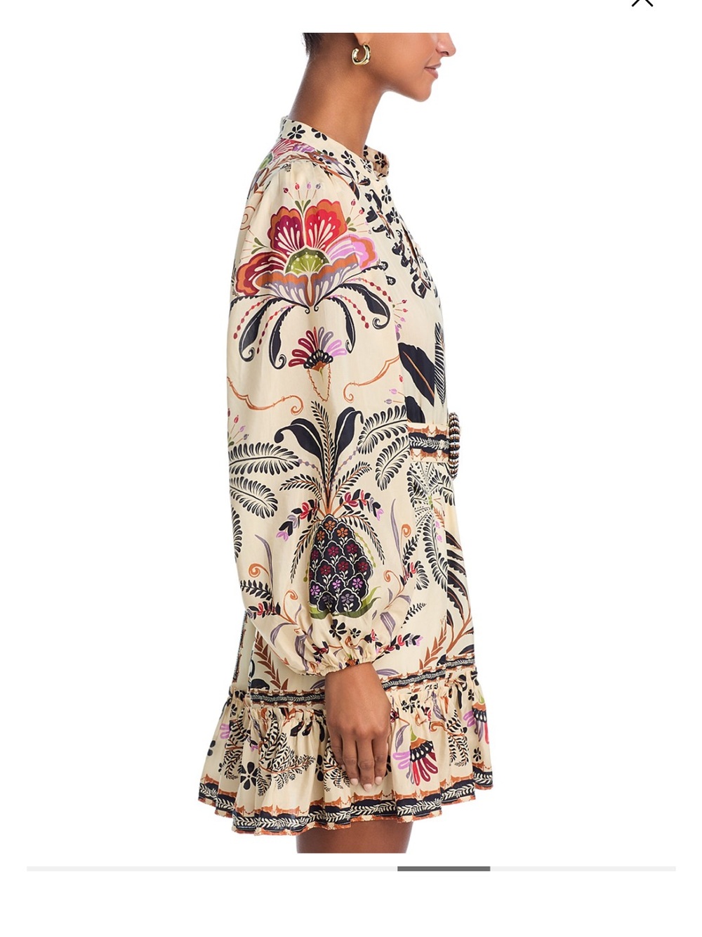 FARM Rio Classic Nature Sand Botanical Print Dress with Beaded Belt Sz L NWT - Picture 6 of 9